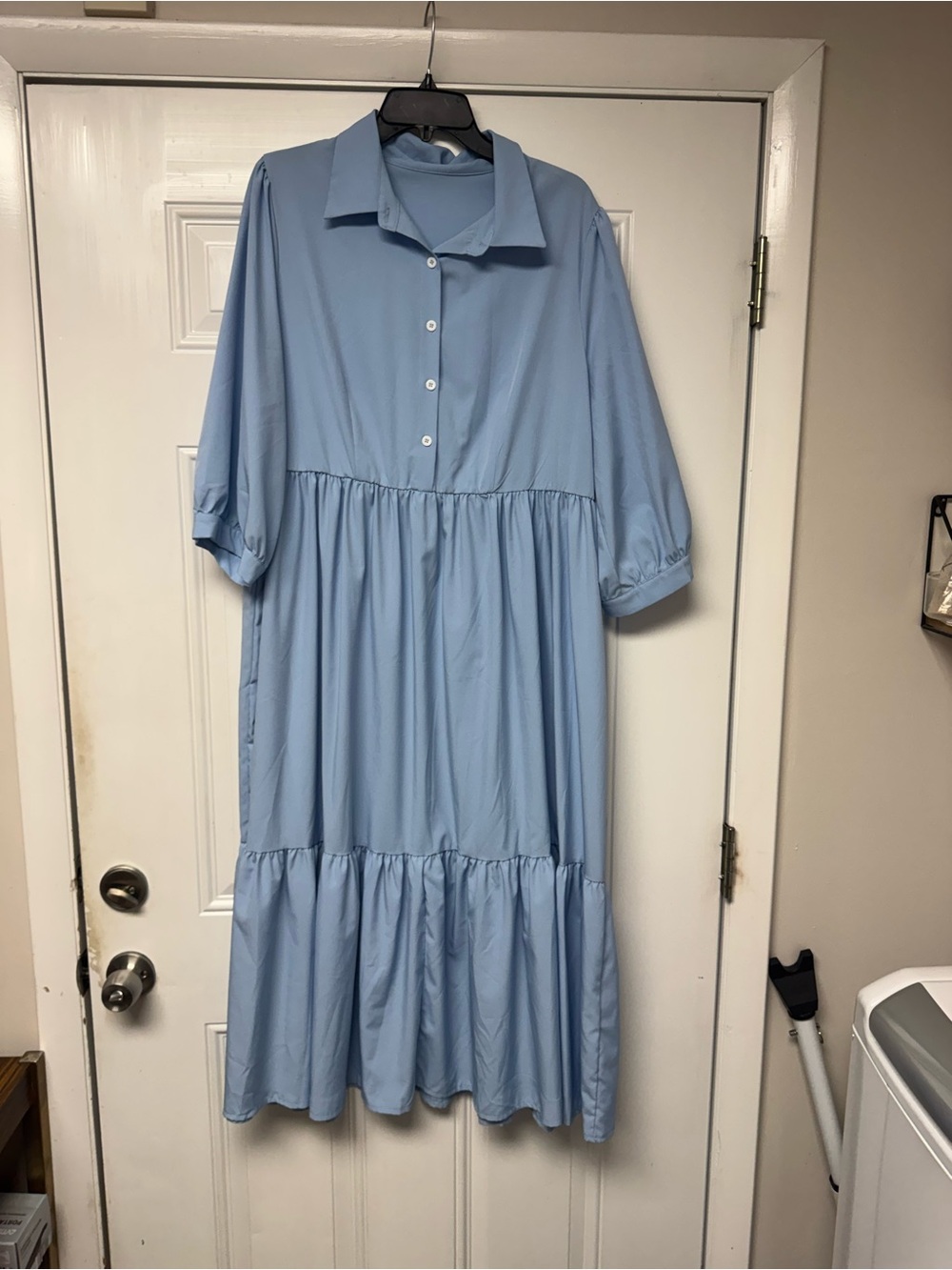 SHEIN Light Blue Button-Up Tiered Midi Dress